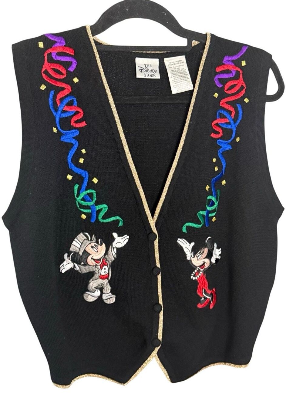 Vintage Disney Store Mickey Minnie Merino Wool Embroidered Vest Womens S 90s